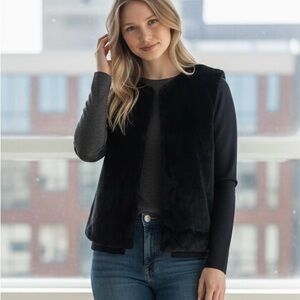 Banana Republic Navy Faux Fur Front Cotton Sleeves & Back Sweater/Jacket Size S